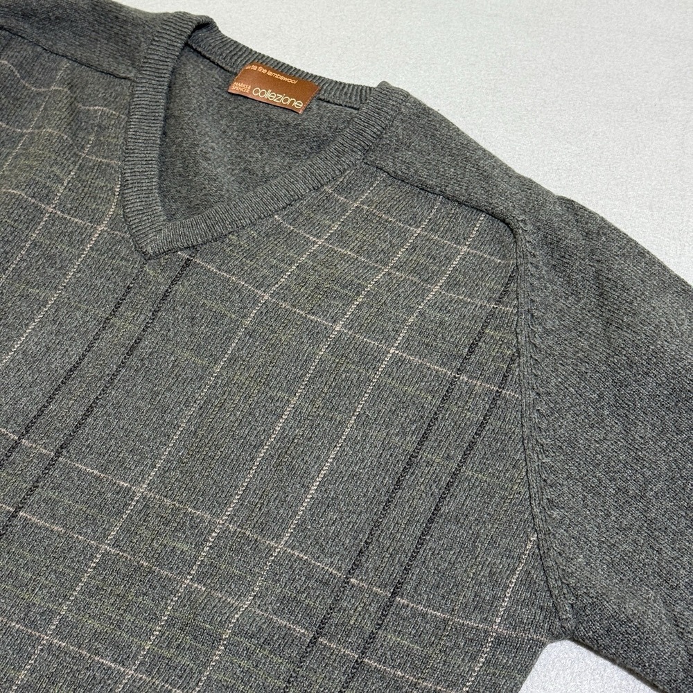 Vtg Mens M Sweater Green Lambswool Wool Extra Fine Pullover Plaid  Preppy Y2K‎